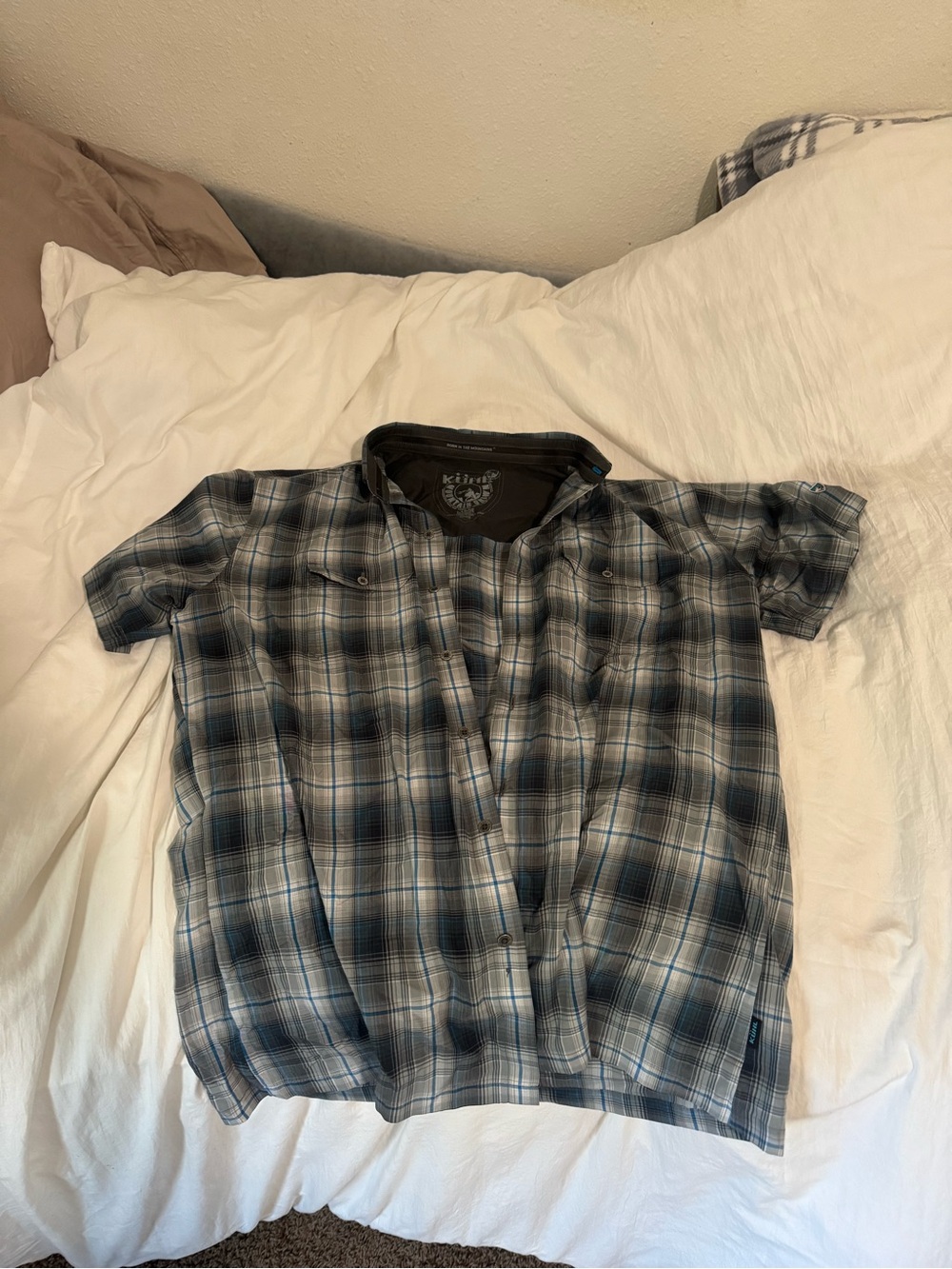 Kuhl Men's Short-Sleeve Plaid Button-Down Shirt — Blue & Gray
